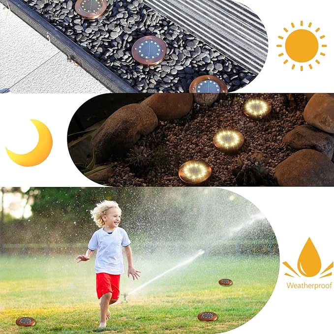 Solar Ground Lights Outdoor Waterproof Flat Garden Solar Disk Lights Floor 12 LED 8 Pack for Garden Patio Pathway Landscape Driveway Yard Path Decor