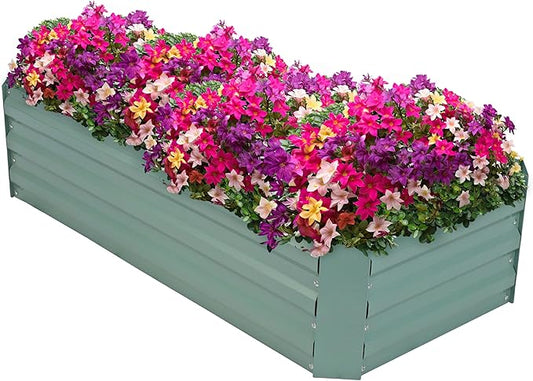 Sunnydaze Galvanized Raised Garden Bed - Metal Raised Bed for Gardening - Outdoor Planter Box for Flowers, Plants, and Vegetables - Green - 48" W x 36" D x 12" H Rectangle
