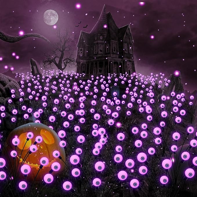 Halloween Decorations Outdoor Solar Scary Eyeball Lights, 4-Pack 32LED Halloween Decor Solar Garden Lights, Waterproof Halloween Yard Decorations Swaying Halloween Pathway Lights for Patio Lawn Party