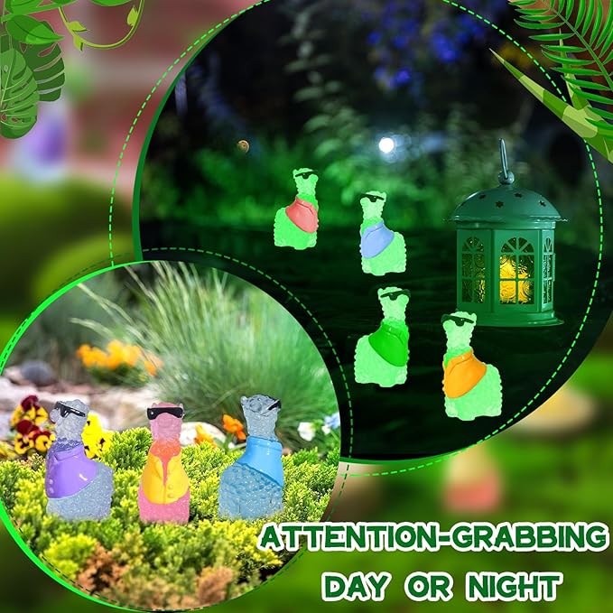 Poen 50 Pcs Resin Miniature Alpaca Figurines Glow in Dark Luminous Mini Animals Alpaca Llama for Garden Landscape Aquarium Dollhouse Decor(Elegant Style)