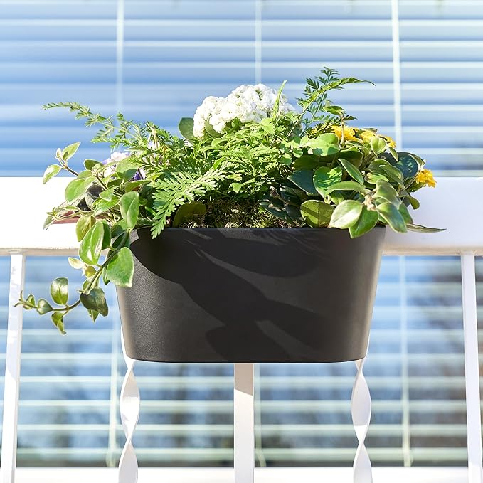 Beautiful Hanging Flower Pots for Outside Railing Or Fence - Stylish Set of 3 Outdoor Planters For Any Balcony, Porch or Deck - Window Planter Boxes Are Perfect to Grow Fresh Herbs & Flowers at Home