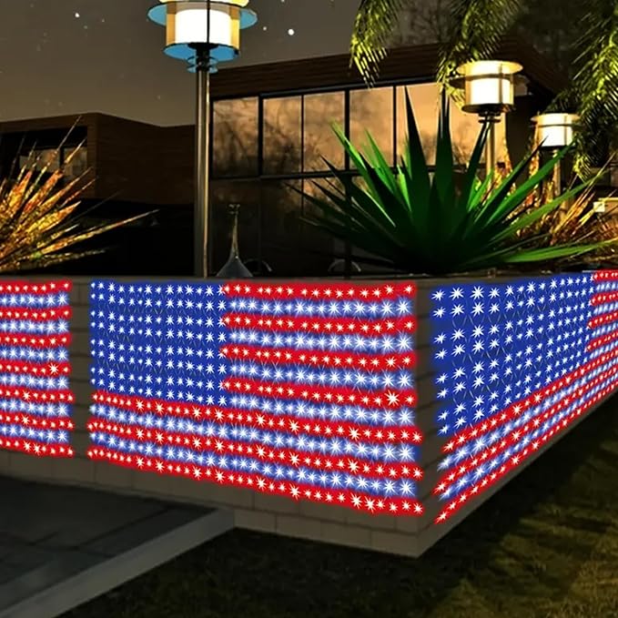 American Flag Light, 420 Super Bright LEDs Net Light Waterproof US for Independence Day July 4th, Yard, Garden Patio Yard Holiday Decoration