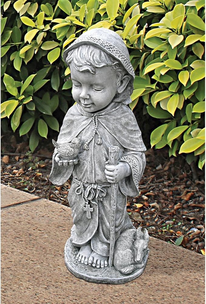 Design Toscano Baby Francis of Assisi Animal Patron Religious Garden Statue, Large Size, 23 inches tall, Cast Stone Resin, Gray Stone Finish