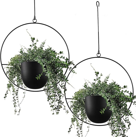 2 Pcs Hanging Planters for Indoor and Outdoor Plants with Hooks and Chains Metal Modern Wall Ceiling Planter Hangers Minimalist Flower Pot Holder Basket for Home Decor,Black