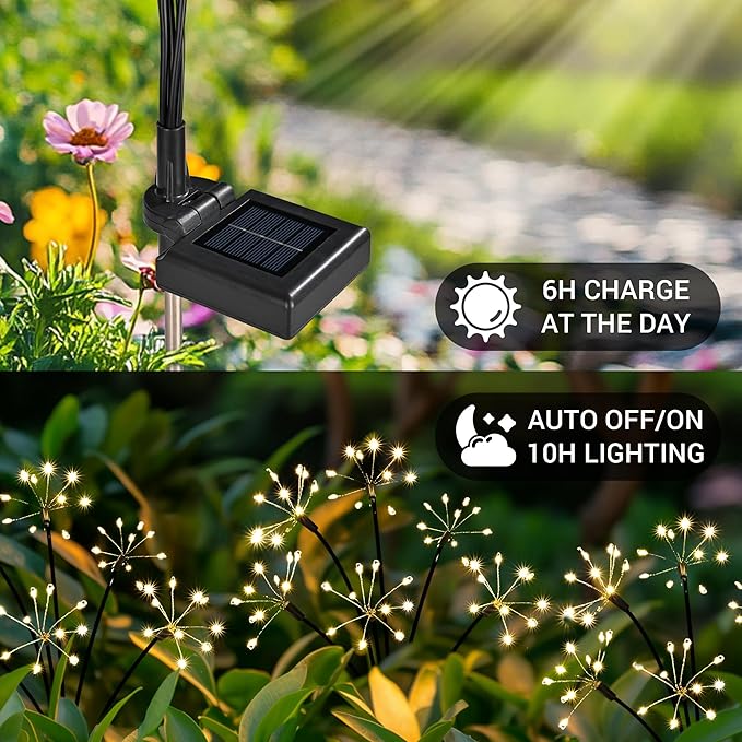 Solar Garden Decor Lights Outdoor, Solar Powered Lights Waterproof for Yard Patio Porch Flowerbed, Fairy Gardening Supplies Gifts Firwork (2 Pack)