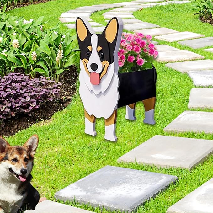 Concepts Welsh Corgi Dog Planter Plant Pots,Cute Garden Dog Flower Planter,Dog Planters Birthday Gifts for Women,Office,Indoor/Outdoor Decor （9.45 * 5.51 * 13.35in）