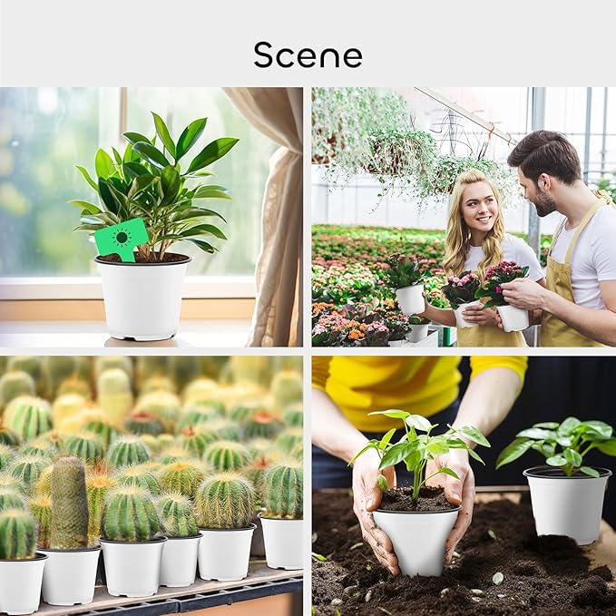 GROWNEER Nursery Pots 120 Packs 4 Inch Plastic Planting Pot with 15 Pcs Plant Labels, Seed Starter Kit Flower Planter Container for Succulents, Seedlings, Cuttings, Transplanting, White