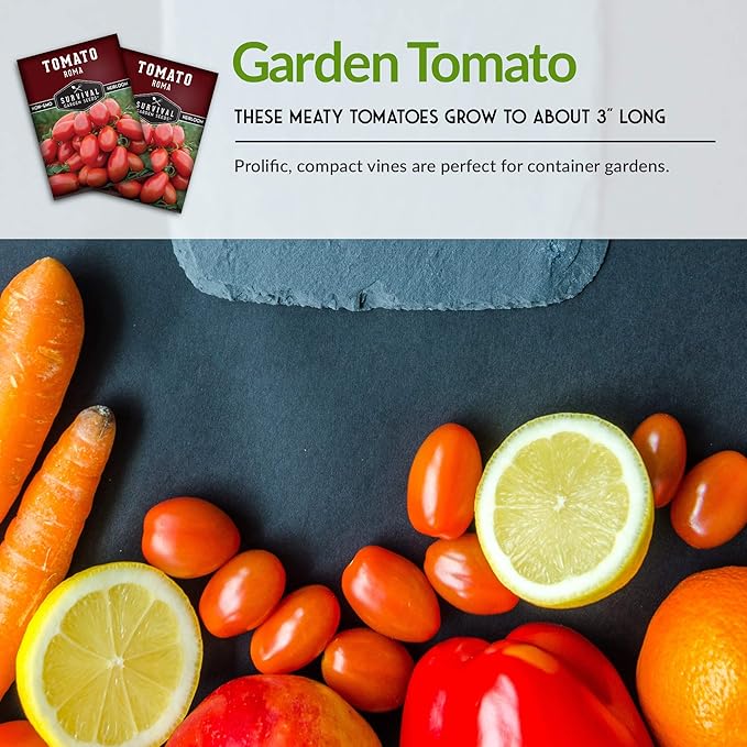 1 Pack Roma Tomato Seeds for Planting with Instructions to Grow Italian Roma Tomatoes in Your Home Vegetable Garden - Canning Favorite - Non-GMO Heirloom - Survival Garden Seeds