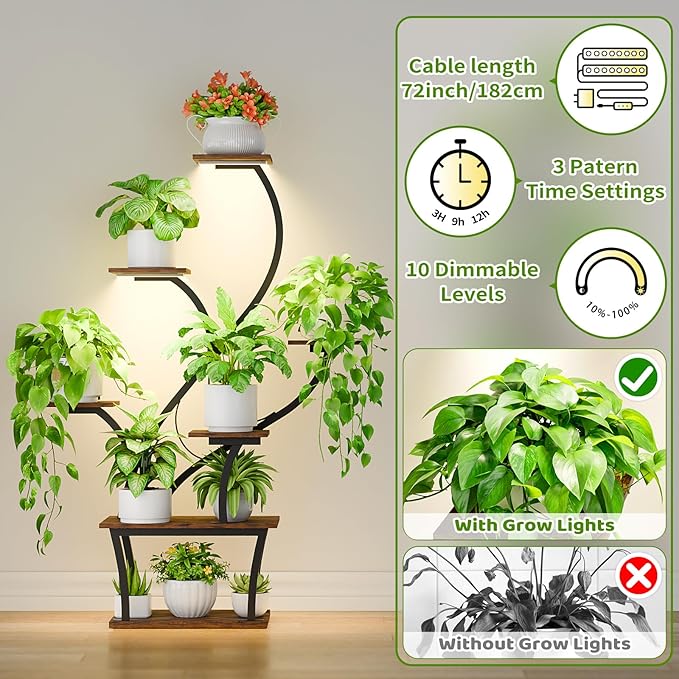 Plant Stand Indoor with Grow Lights - 7 Tiered Corner Shelf, 47" Tall Flower Stands for Indoor Plants, Display Holder for Home, Living Room, Patio Decor, Black