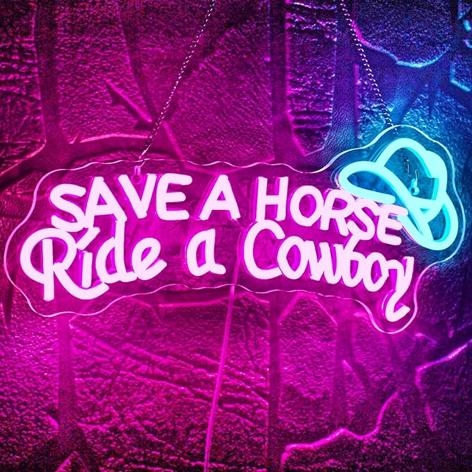 WLHOPE Save A Horse Ride A Cowboy Neon Sign Adjustable Brightness Led Sign,Neon Signs for Wall Decor,Connectivity Via USB Licked Neon Light for Bedroom Home Bar Club Hotel Party Decor