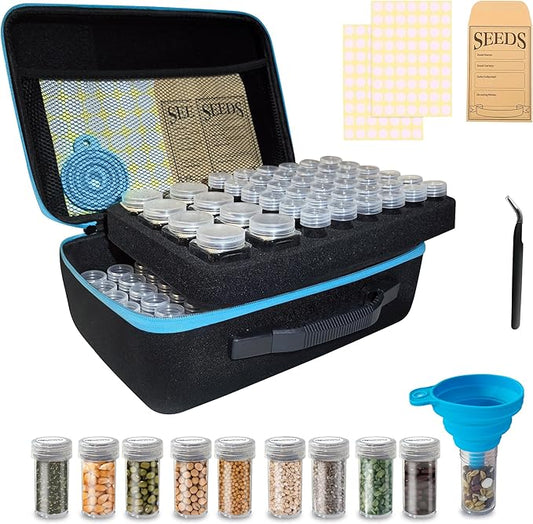 114 Slots Seed Storage Organizer Box with 20 Seed Envelopes, Large Capacity Seed Storage Container with Zipper Bag, Label Stickers, Tweezers, Funnel, Garden Seeds Saver Kit for Vegetable, Flower