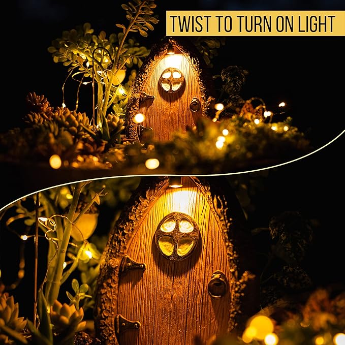 Fairy Door and Windows for Trees – Glow in The Dark Yard Art Sculpture Decoration for Kids Room, Wall and Trees Outdoor | Miniature Fairy Garden Outdoor Decor Accessories with Secret Garden Sign