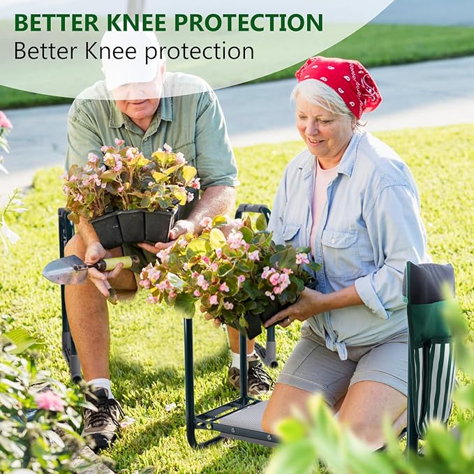 Garden Kneeler and Seat with Upgraded Widened 10 Inch Thick Kneeling Pad,Garden Kneeler Stool Heavy Duty,Folding Garden Chair, Bench Stool with 2 Tool Pouches Gifts for Parent