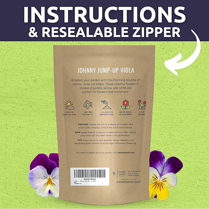 Viola - Johnny Jump-Up - Bulk 1 Ounce Pouch - 40,000 Flower Seeds for Planting - Viola Tricolor