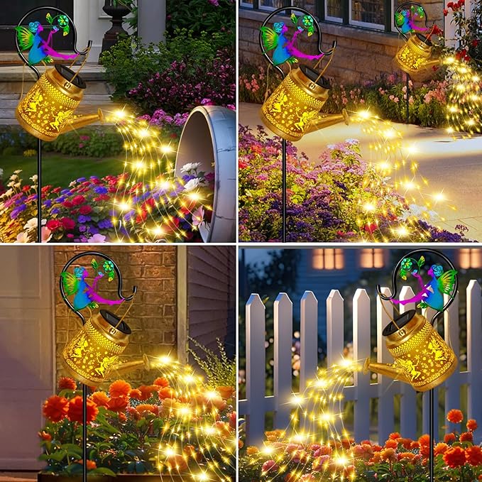Solar Watering Can Lights Outdoor Garden Decor, Large Fairy Hanging Lantern with Shepherd Hook, Waterproof Garden Lights for Outdoor Landscape Pathway Yard, Garden Gift for Mom Grandma