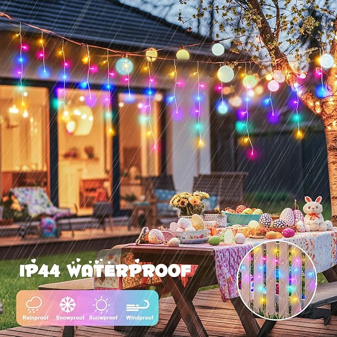 JMEXSUSS 400 LED 38.8 FT Easter Lights String Outdoor, Connectable Pastel Icicle Lights Indoor Outdoor for Easter Spring House Garden Party Decorations