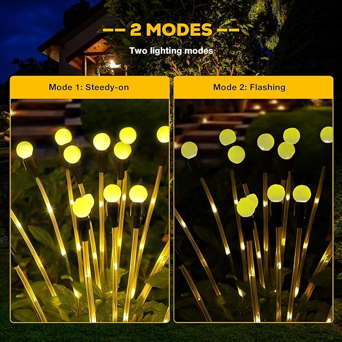 Solar Garden Lights, Upgraded Solar Lights Outdoor Waterproof, 4-Pack Solar Swaying Light-Sway by Wind, 32 LED Firefly Lights Solar Outdoor for Yard Patio Pathway Decoration (Warm White)