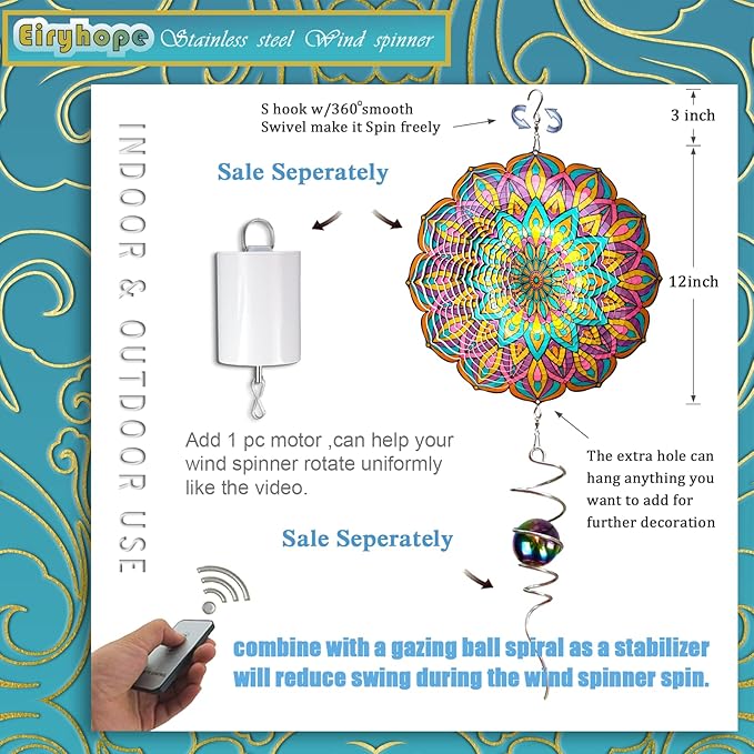 Wind Spinner Purple Tulip Mandala Wind Spinners for Yard & Garden Hanging Wind Sculpture & Spinners 3D Kinetic Metal Art Decor Outdoor Ornament, Fun Mandala Gifts for Women/Mom/Dad/Men/Girl