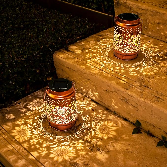 Solar Lanterns Outdoor Garden Decor, Gifts for Women, Mom, Grandma, Birthday, Thanksgiving, Decorative Waterproof Hanging Metal LED Light for Yard, Patio, Lawn, Landscape, Backyard (Sunflower)