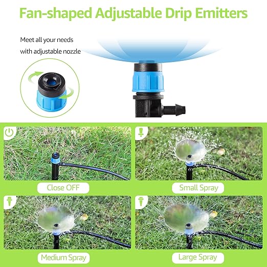 Bonviee 106.5FT Drip Irrigation Kit, Garden Watering System with 12-Port Irrigation Manifold, 1/2 inch Irrigation Tube and 1/4 inch Blank Distribution Tubing, Bed Patio, Lawn