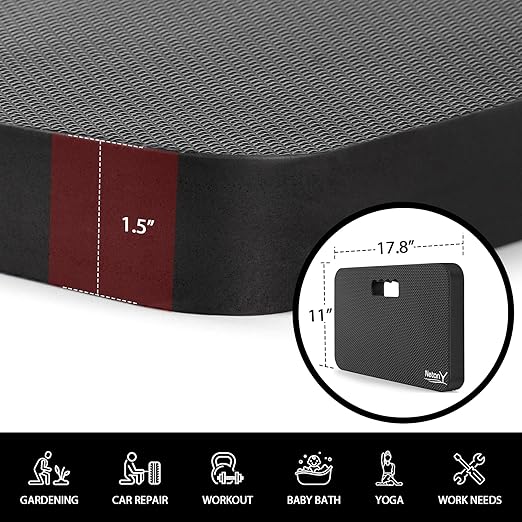 NETANY Extra Thick Kneeling Pad for Gardening, Comfortable Knee Pad Cushion, Extra Large Foam Kneeler Mat for Gardening, Baby Bath, Workout, Exercise & Yoga, Mechanic, 17.8 x 11 x 1.5 in, Black