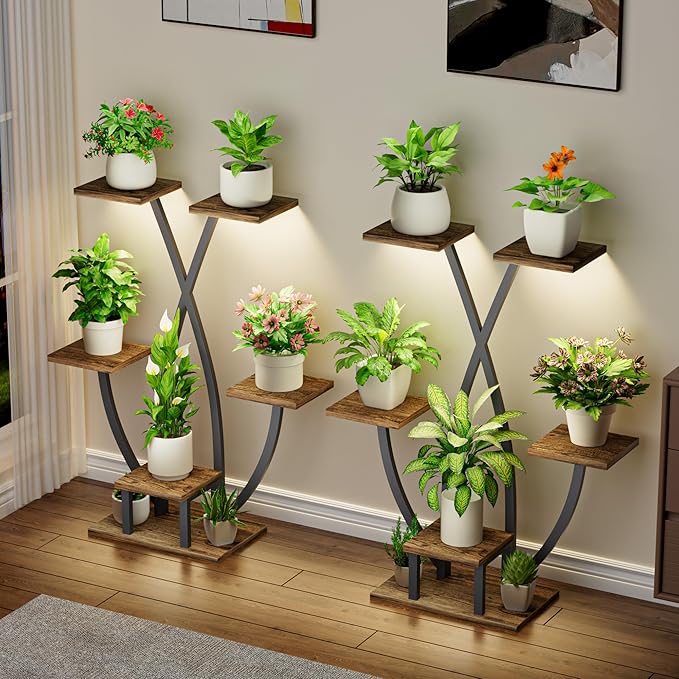 Plant Stand Indoor with Grow Light - 2 Pack Metal Plant Shelf, 6 Tiered Corner Plant Stand for Multiple Plants Display Rack Holder, Flower Stand for Indoor Plants, Balcony, Patio, Living Room, Garden