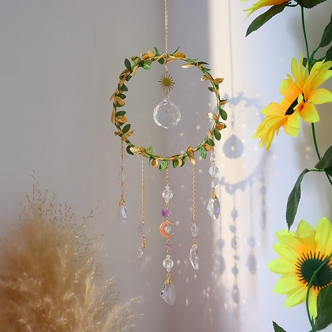 Suncatcher - Hanging Crystals Sun Catchers with Healing Amethyst for Windows, Glass Prisms Rainbow Maker, Home Decor, Blessed Gift Ideas