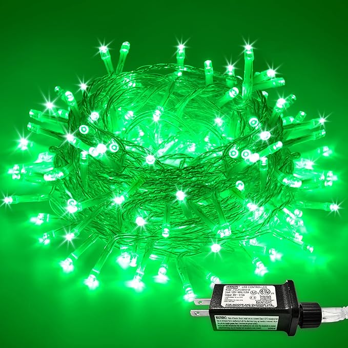 JMEXSUSS Green Lights for St Patrick's Day Decoration, 200 LED Green Christmas Lights Clear Wire, Connectable Green String Lights Indoor Outdoor for Spring Tree Garden St. Patricks Day Decor