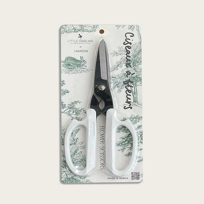 LITTLE DARLING White Korean Flower Scissors Pruning Shear Gardening Trimming Sharp Blade Floral Shears With Non-Slip Comfortable Grip