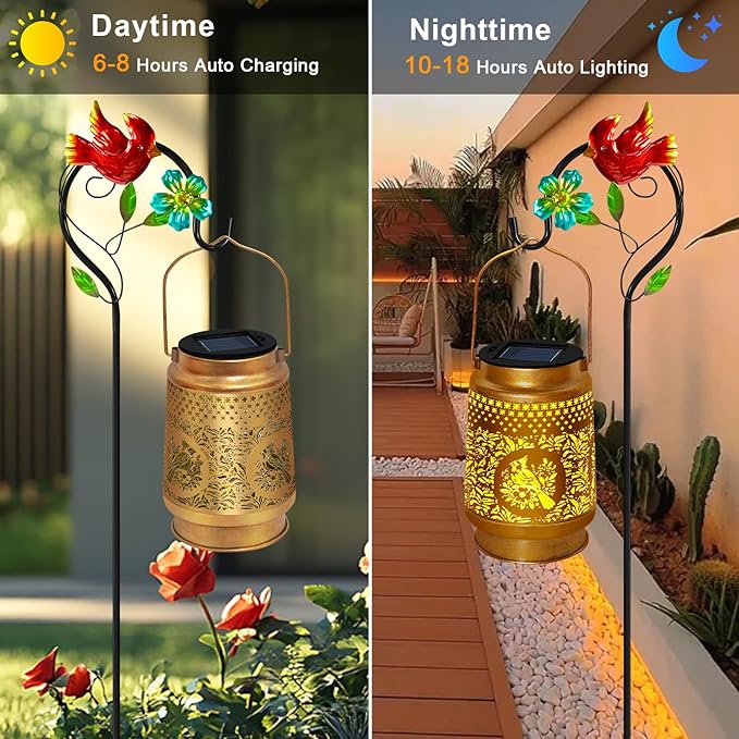 TEDOF Solar Lanterns Outdoor Waterproof,Cardinal Solar Lights Garden Decor Gifts for Mom Women Grandma Decoration Outside for Yard, Patio,Backyard,Porch