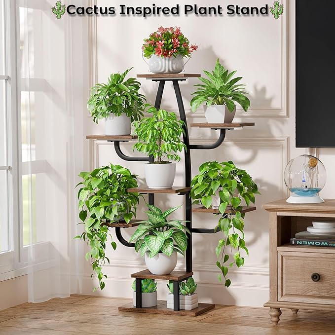 Indoor Plant Stand with Grow Light - 8 Tier Plant Shelf indoor, 43" Corner Stand with Multiple Tiers, Cactus Flower Holder for Living Room, Patio, Hallway