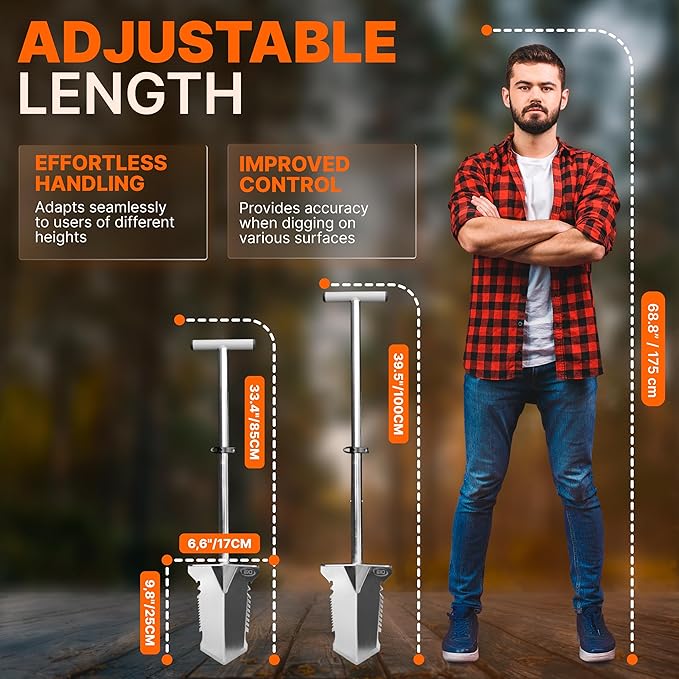 CKG Adjustable Shovel for Metal Detecting with Double Serrated Blade, Stainless Steel 304 Metal Detector Portable Shovel, Metal Detector Accessories,Single