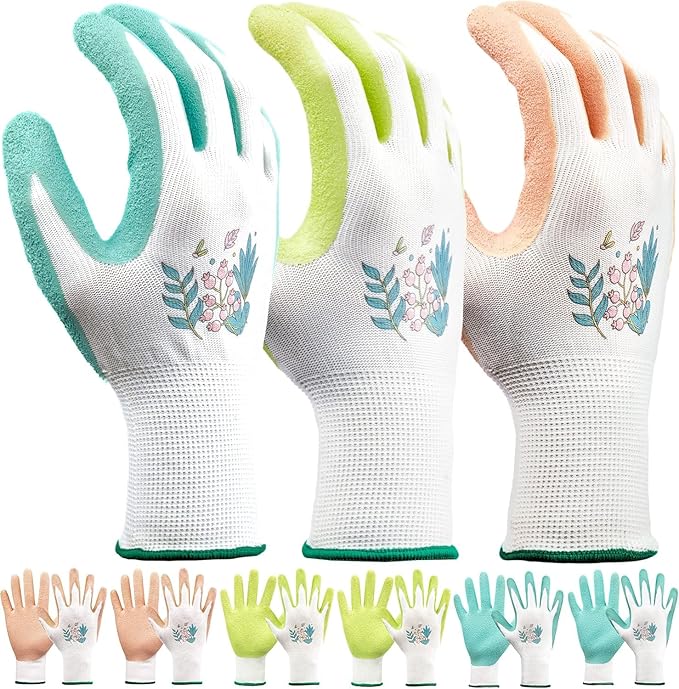 Gardening Gloves for Women,6 Pairs Garden Gloves for Women,Bulk Pack Work Gloves Women Rose Pink Green Aqua Large