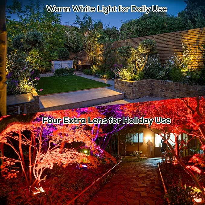 ZYAN 8 Pack Outdoor Landscape Lighting with 8 Colorful Lens and Power Supply, Green Shell