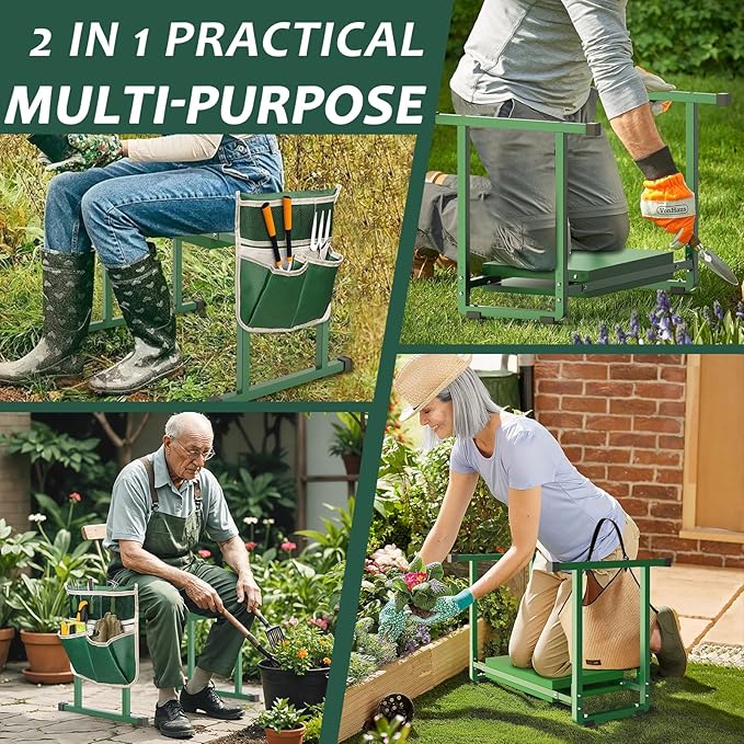FLINTER Stable and Save Anti-Tipping Garden Kneelers Seat, 10.2" Wider Garden Kneeler and Seat with Handle, Heavy Duty Gardening Stool for Seniors, Gardening Weeding Bench Great for Gardeners Parents