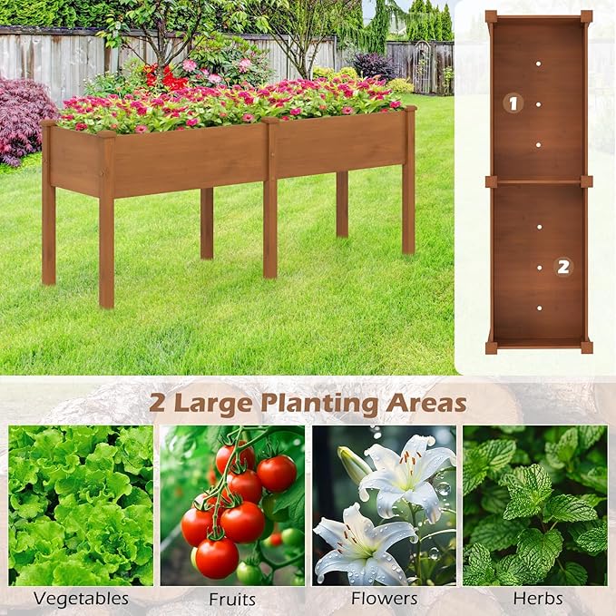 Giantex Raised Garden Bed, Elevated Wood Planter Box with Drain Hole, Gardening Planter Raised Bed for Planting Vegetables Flowers Succulents Herbs, 73" Lx23 Wx30 H
