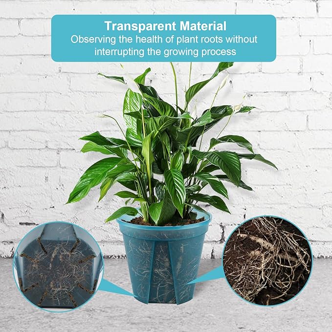 GREENPARA Blue Transparent Plastic Planter 4/5 /6 inch Plant Nursery Pots with Drainage Hole Indoor Modern Decorative Containers with 10pcs Plant Labels, 12pcs