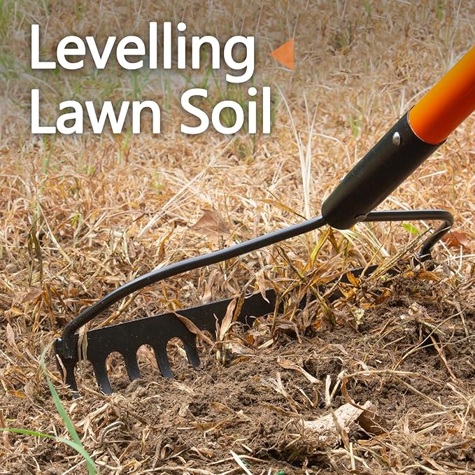 Garden Rake for Gardening, 14 Tines Garden Rake with Thick Fiberglass Handle, Heavy Duty Garden Rake for Lawns, 58 Inches