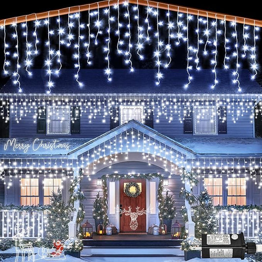 Icicle lights Outdoor - 66ft Christmas Lights with 640LED 120 Drops 8 Modes, Plug in Curtain String Lights Waterproof for Holiday Wedding Party Home Garden Bedroom Indoor Outdoor Decoration,Cool White