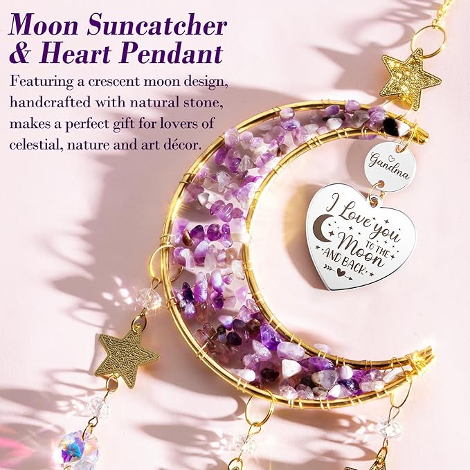 Best Grandma Gifts, for Grandma Nana from Granddaughter Grandchildren Grandkids, Unique Grandma Birthday Gifts for Nana Gigi Grandmother New Grandma Gifts Moon Crystal Suncatcher