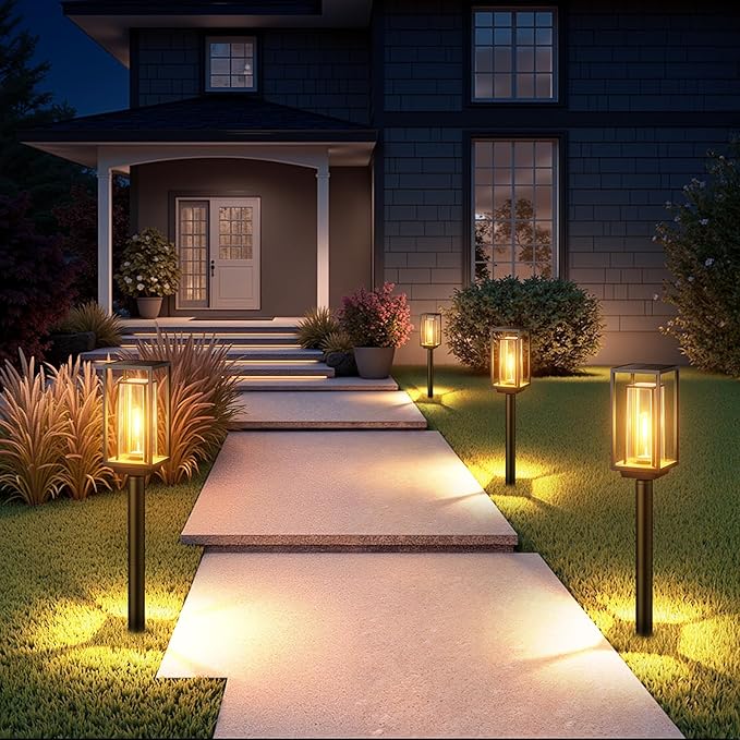 8 Pack Solar Pathway Lights Outdoor, 2X Bigger & Brighter Solar Lights Waterproof, Over 12 Hours Double-Layer Garden Light, Auto On/Off Outside Lightning for Walkway Yard Path
