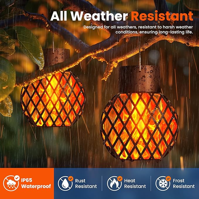 GIGALUMI Solar Lights Outdoor Waterproof,4 Pack Solar Hanging Lights with Flickering Flame,Outdoor Solar Lights for Yard,Patio,Tree,Camping,Christmas Decoration,New Upgraded Larger Lanterns