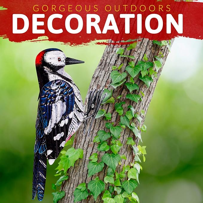 Shefio Woodpecker Gifts - Metal Woodpecker Yard Art - Handmade Outdoor Decor - Backyard & Garden Gifts