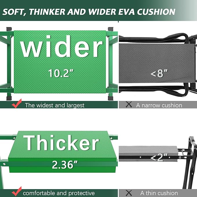 FLINTER Stable and Save Anti-Tipping Garden Kneelers Seat, 10.2" Wider Garden Kneeler and Seat with Handle, Heavy Duty Gardening Stool for Seniors, Gardening Weeding Bench Great for Gardeners Parents