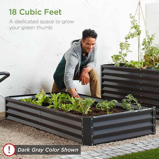 Best Choice Products 6x3x1ft Outdoor Metal Raised Garden Bed Box Vegetable Planter for Vegetables, Flowers, Herbs, and Succulents - Dark Green