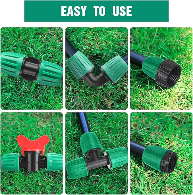 32 Pcs 1/2" Tubing Irrigation Fittings Kit 1/2" ID x 0.6-0.63" OD 16 mm Drip Irrigation Barbed Connectors 4 Switch Valves, 8 Tees, 8 Couplings, 4 Elbows, 4 Ends, 4 Adapters (Green)