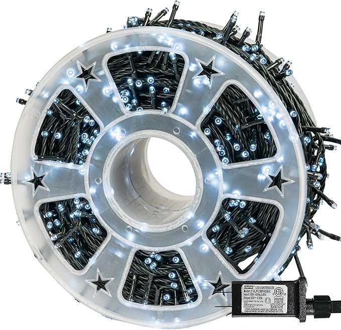 Dazzle Bright 164 FT 500 LED Christmas String Lights, Waterproof Green Wire String Lights with 8 Modes, Outdoor Christmas Decorations for Indoor Garden Party Yard Decor (White)