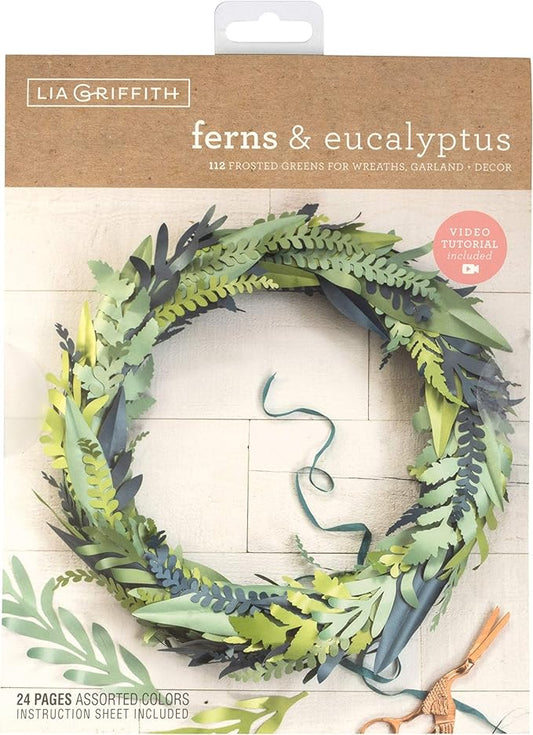 Lia Griffith Frosted Paper Greens Ferns & Eucalyptus, 8.5" x 11", Assorted Colors 24 Pages