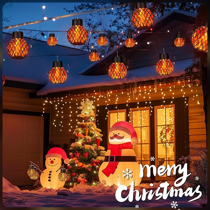 GIGALUMI Solar Lights Outdoor Waterproof,12 Pack Solar Hanging Lights with Flickering Flame,Outdoor Solar Lights for Yard,Patio,Tree,Camping,Christmas Decoration,New Upgraded Larger Lanterns