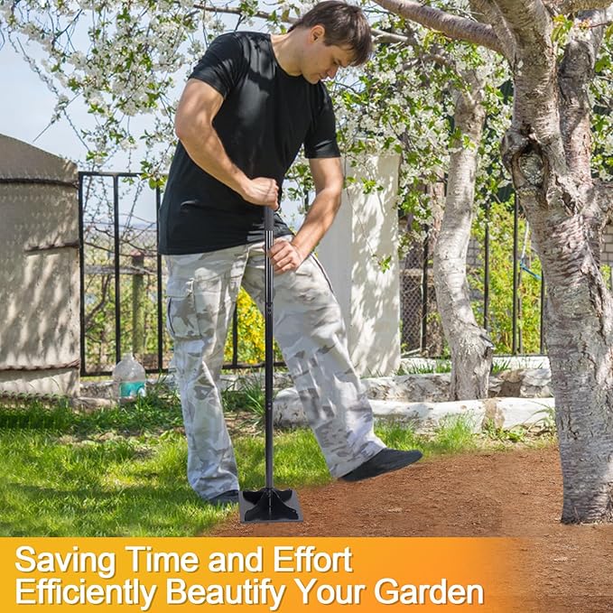 Heavy-Duty Steel Tamper, 10x10 Inches Hand Soil Tamper Garden Landscaping Tool for Ground & Gravel Leveling Dirt Compactor - Ergonomic Tamper Design, 48 Inches Total